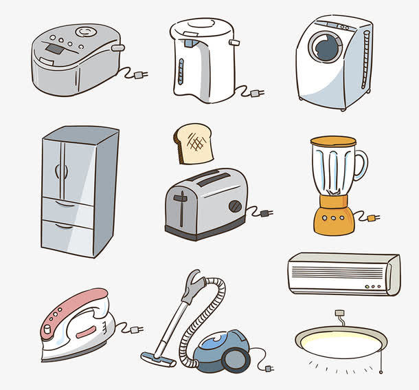 卡通插畫家電與印刷機(jī)械的創(chuàng)意融合